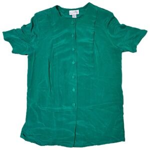 Adrianna Papell Silk Green Button Down Short Sleeve Top Size 14 Woman Career(E)‎